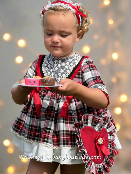 Sonata Infantil AW25 Spanish Girls Red Plaid Christmas Puffball Dress IN2501 ~ MADE TO ORDER