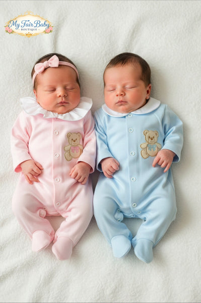 Spanish Baby Boys Blue Teddy Cotton Sleepsuit/Babygrow SG263