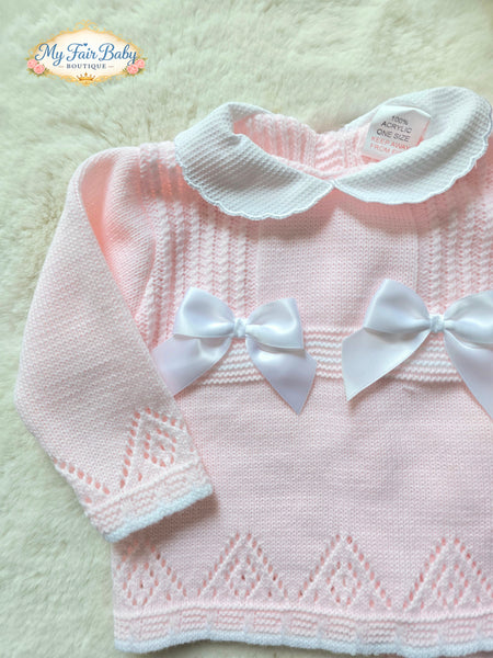 Spanish Baby Girls Pink Knitted 3pc Set ~ 0-3 months