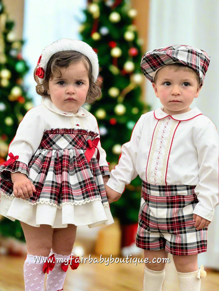 Sonata Infantil AW25 Spanish Baby Boys Red Plaid Short Set IN2504 - MADE TO ORDER