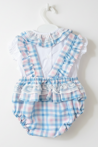 Spanish Baby Girls Blue & Pink Check Ruffled Romper M002 ~ 3-36m