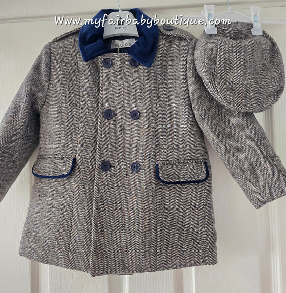 Beau Kid Traditional Boys Navy Tweed Coat 1500a ~ 3-6y