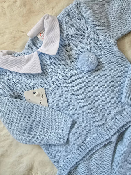 Spanish Baby Boys Blue Knitted 3pc Set ~ 0-3m