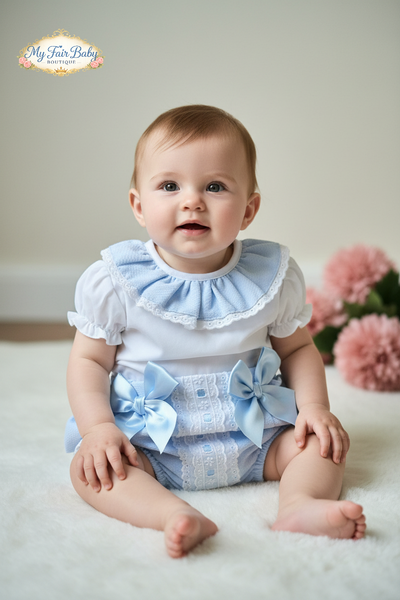 Spanish Baby Girls Blue Waffle Jam Pants Set EL208 ~ 3-36m