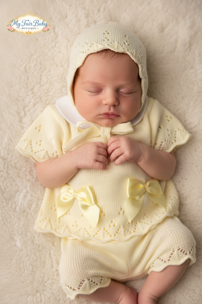 Spanish Baby Girls Lemon Knitted Jam Pant 3pc Set ~ 0-3m