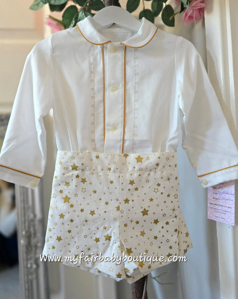 Sonata Infantil AW25 Spanish Baby Boys Cream Star Christmas Short Set NA2502 ~ 24m ~ IN STOCK NOW