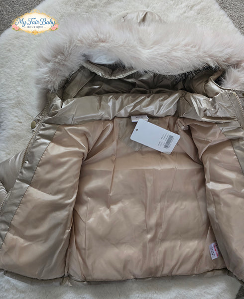 Wee Me Traditional Boys Champagne Hooded Puffer Coat