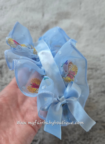 Sonata Older Girls Blue & Lemon Butterfly Puffball Dress & Headband Set ~ 4,8y