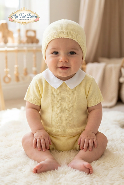 Spanish Baby Boys Lemon Knitted Jam Pant 3pc Set ~ 0-3m