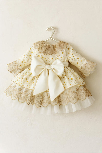 Sonata AW25 Spanish Girls Cream & Gold Star Christmas Dress NA2501 - MADE TO ORDER