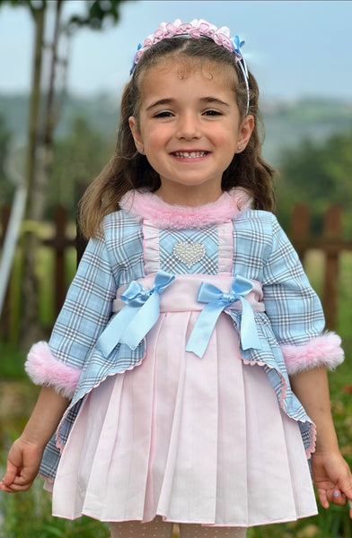 Sonata Infantil AW25 Spanish Girls Blue & Pink Check Puffball Dress IN2519 ~ MADE TO ORDER