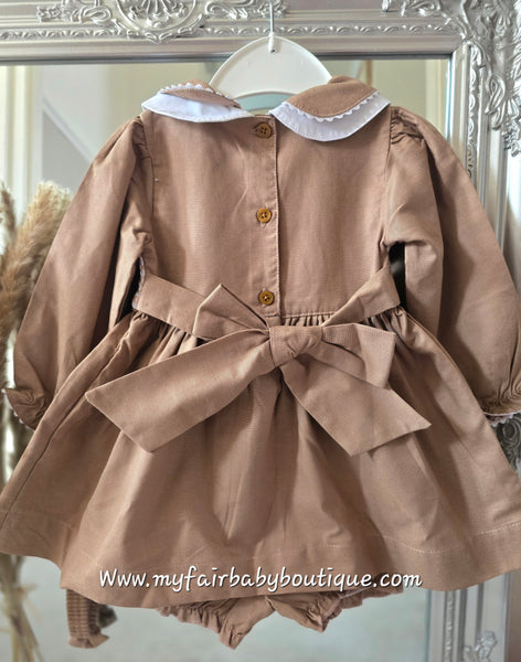 Mabini Traditional Spanish Girls Chocolate Smocked Teddy Bear Dress 1720