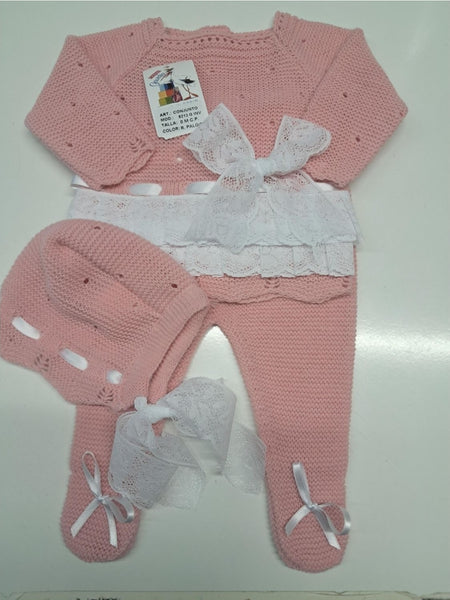 Spanish Creaciones Gavidia Baby Girls Dusky Pink Knitted 3pc Set 8213