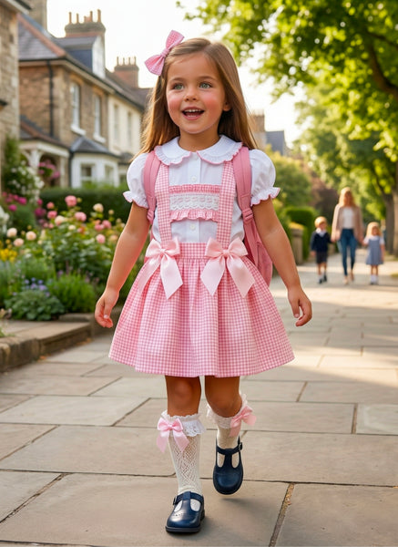 Sonata Infantil Spanish Girls Gingham Pinafore School Dress & Blouse Set C02601 - MADE TO ORDER