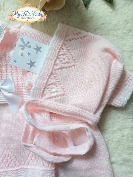 Spanish Baby Girls Pink Knitted 3pc Set ~ 0-3 months