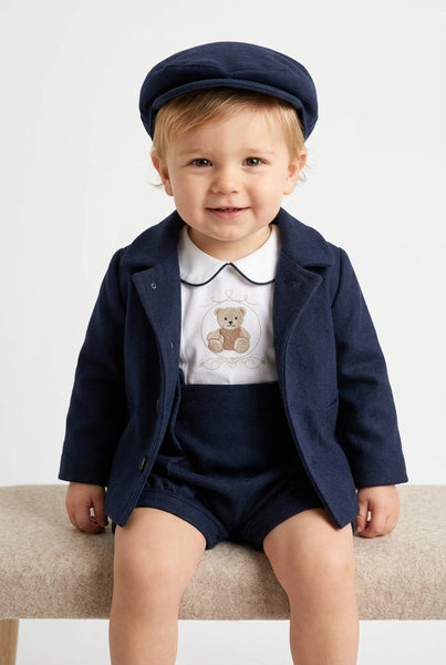 Beau Kid Traditional Baby Boys Navy Teddy Jacket & Cap ~ 0-24m
