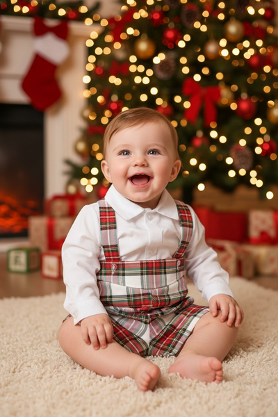 Spanish Baby Boys Red & White Plaid Dungaree Set EL195 ~ 3-36m
