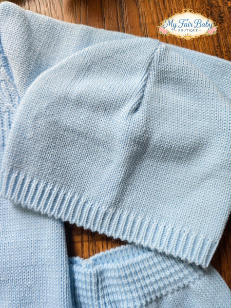 Spanish Baby Boys Blue Knitted 3pc Set ~ 0-3m