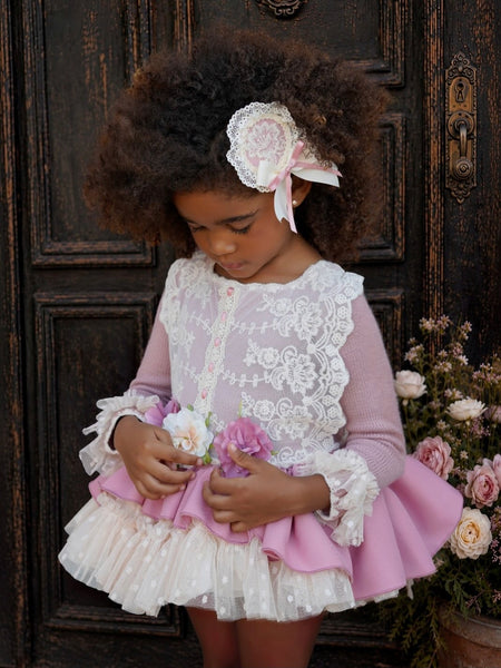 Ela Confeccion AW26 Spanish Girls Pink Knitted Puffball Dress - MADE TO ORDER