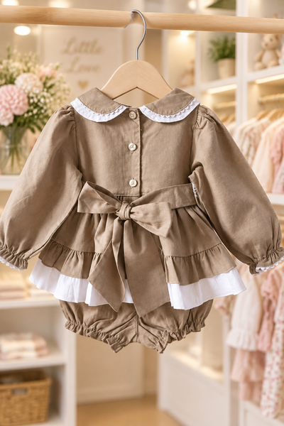 Mabini Traditional Girls Smocked Camel Dress Set 2728 ~ 0-6y