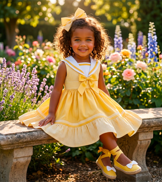 Sonata Infantil Girls Yellow Sailor Puffball Dress M311 - MADE TO ORDER