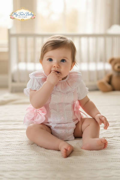 Spanish Baby Girls Pink Waffle Romper