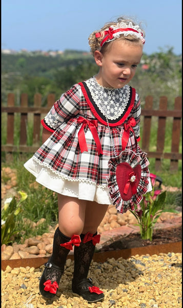 Sonata Infantil AW25 Spanish Girls Red Plaid Heart Bag IN2501 - MADE TO ORDER