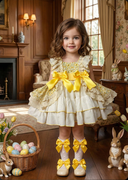 Sonata Infantil SS26 Girls Lemon Ditzy Floral Puffball Dress VE2606 ~ MADE TO ORDER