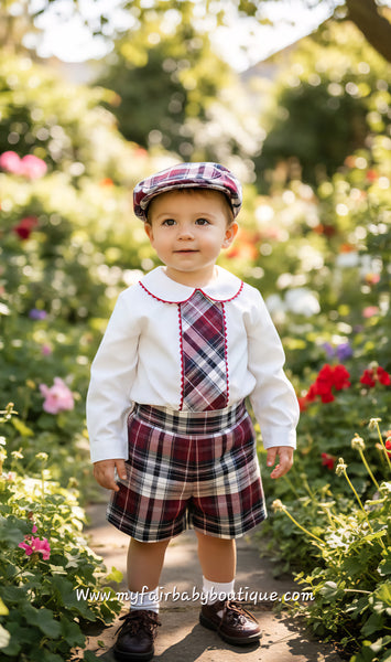 Sonata Infantil Spanish Baby Boys Burgundy Short Set IN2417 - MADE TO ORDER