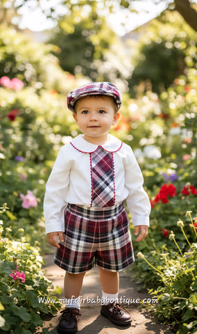 Sonata Infantil Spanish Baby Boys Burgundy Short Set IN2417 - MADE TO ORDER