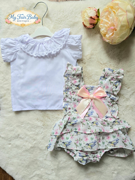 Spanish Baby Girls Floral Bird Romper Set M002B ~ 3-36m