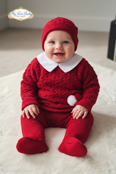 Spanish Baby Boys Red Knitted 3pc Set ~ 0-3m