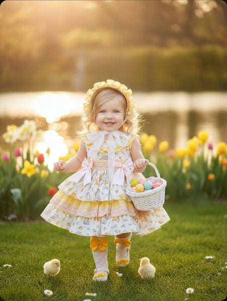 Sonata Infantil SS26 Girls Easter Chick & Bunny Puffball Dress VE2601 ~ MADE TO ORDER