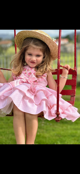 Sonata Infantil Girls Pink Polkadot Puffball Dress VE2525 - MADE TO ORDER