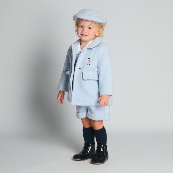 Beau Kid Traditional Baby Boys Blue Herringbone Jacket & Cap Set 2502 ~ 0-24m