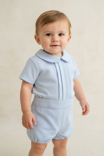 Sonata Infantil Spanish Baby Boys Blue Pique Short Set VE2429 ~ MADE TO ORDER