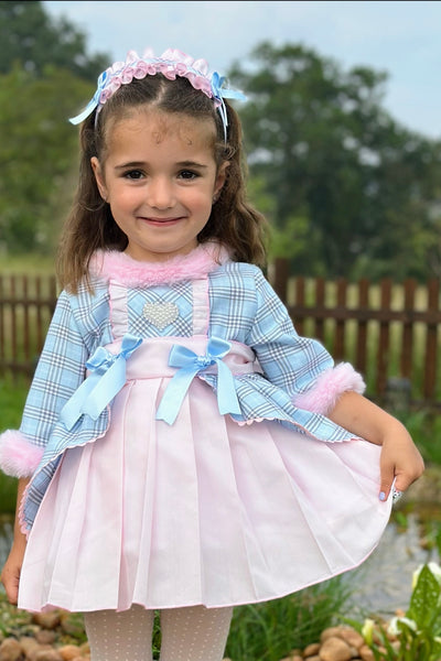 Sonata Infantil AW25 Spanish Girls Blue & Pink Check Puffball Dress IN2519 ~ MADE TO ORDER