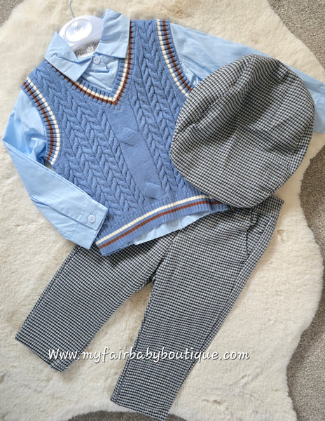Beau Kid Traditional Baby Boys Blue Tank Top 4pc Set K2338