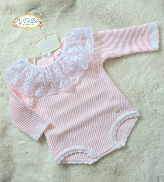 Spanish Baby Girls Pink Lace Knitted Romper P9215 ~ 3-24m
