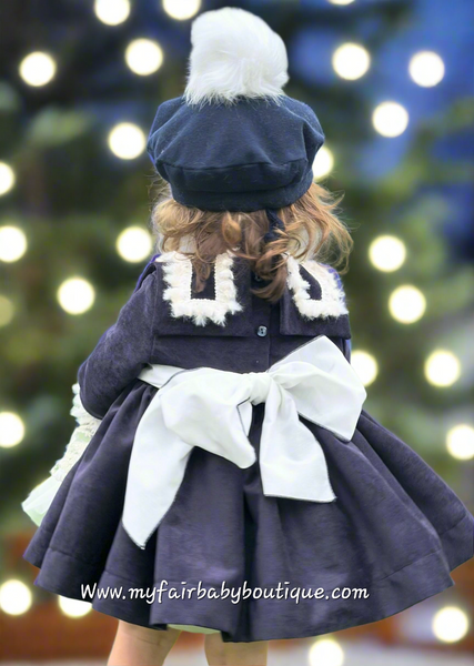 Sonata Infantil AW25 Spanish Girls Navy Frances Katherine Velvet Puffball Dress IN2514 ~ MADE TO ORDER