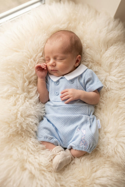 Traditional Baby Boys Blue Giraffe Romper Set - NB