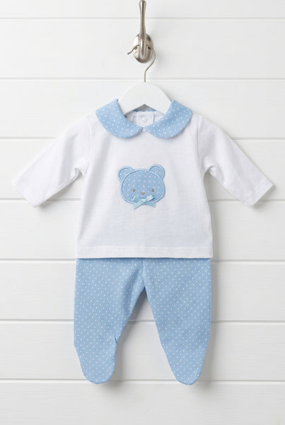 Spanish Baby Boys White & Blue Cotton Teddy 2pc ~ NB-6m