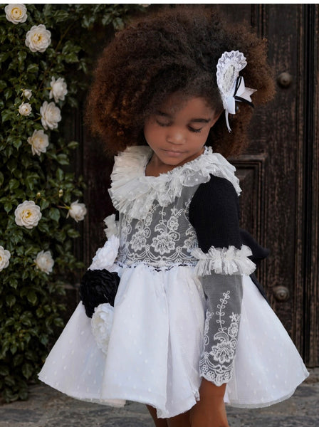 Ela Confeccion AW26 Spanish Girls Navy Knitted Puffball Dress - MADE TO ORDER