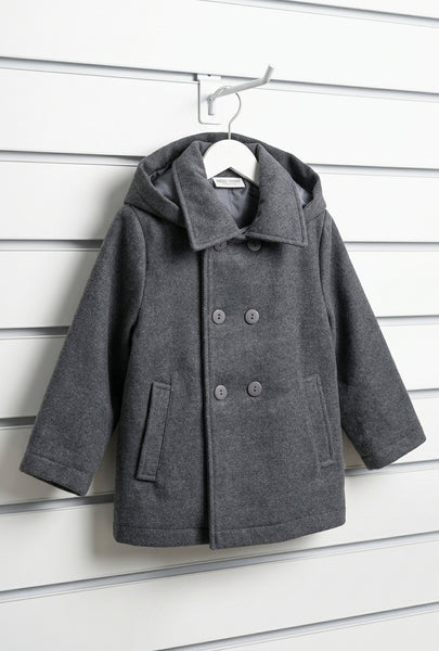 Traditional Baby Boys Charcoal Grey Hooded Winter Coat