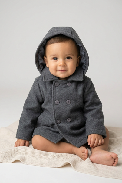 Traditional Baby Boys Charcoal Grey Hooded Winter Coat