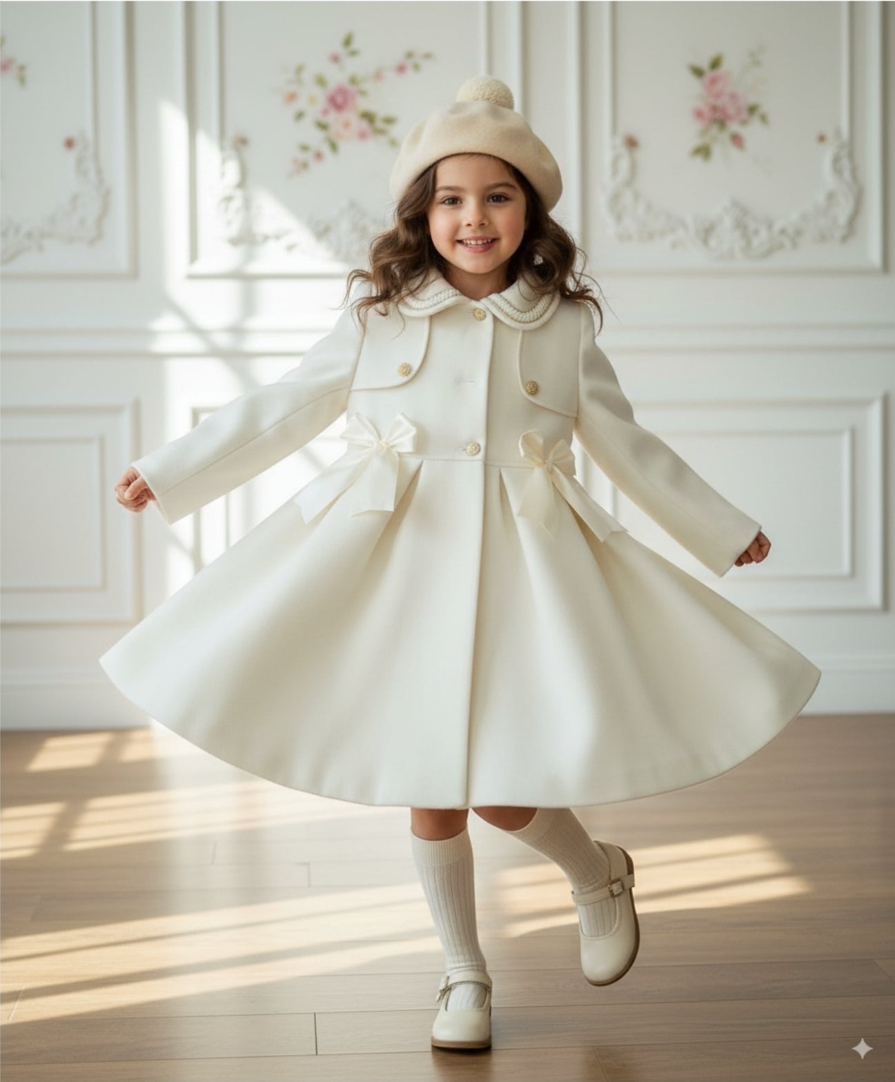 Sonata Infantil Spanish Girls Cream Mouflon Winter Coat IN2407 - MADE TO ORDER