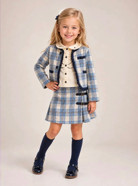 Beau Kid Traditional Girls Blue Check Skirt & Jacket Set 1744 ~ IN STOCK NOW