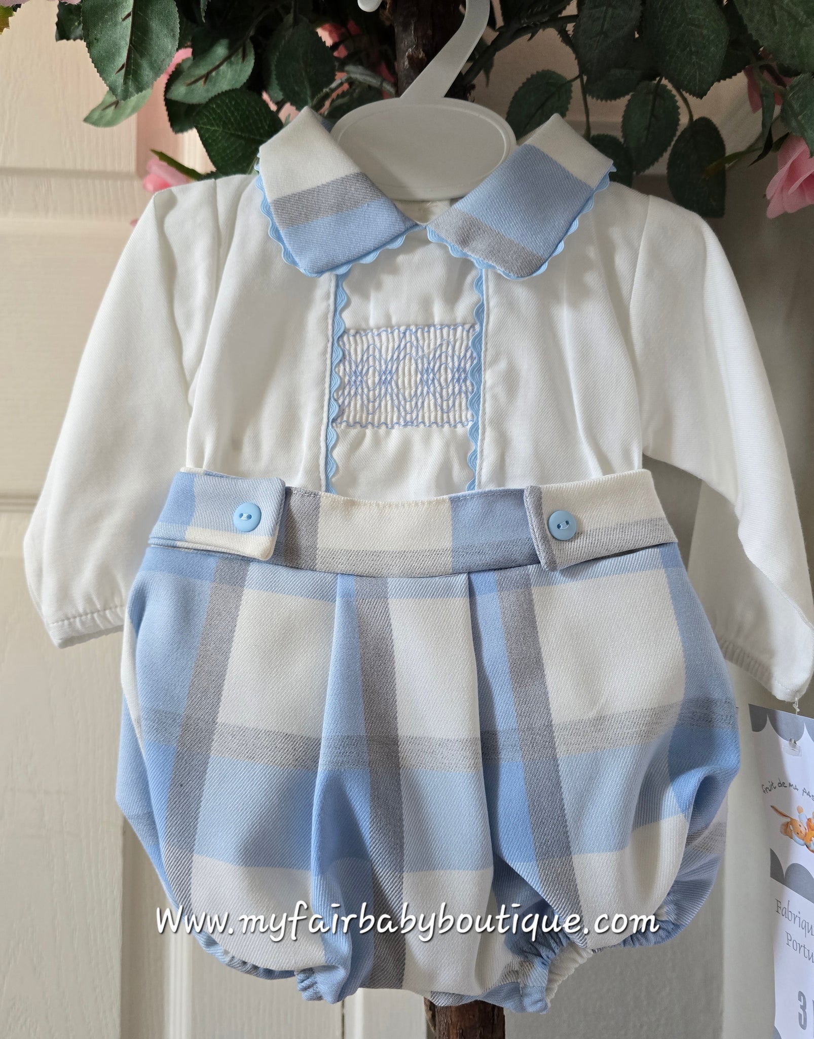 Spanish Baby Boys Grey & Blue Check Short Set - 3,24m