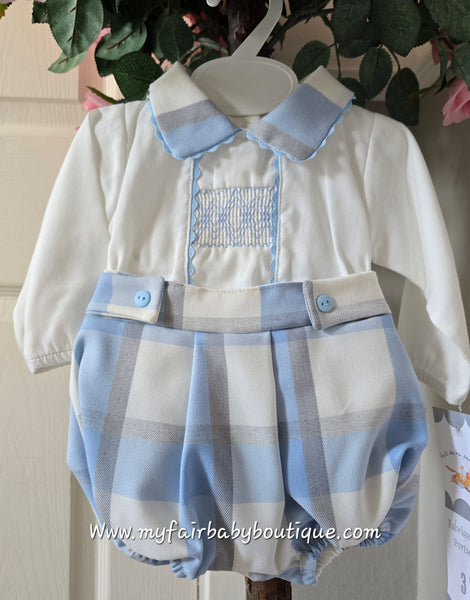 Spanish Baby Boys Grey & Blue Check Short Set - 3m