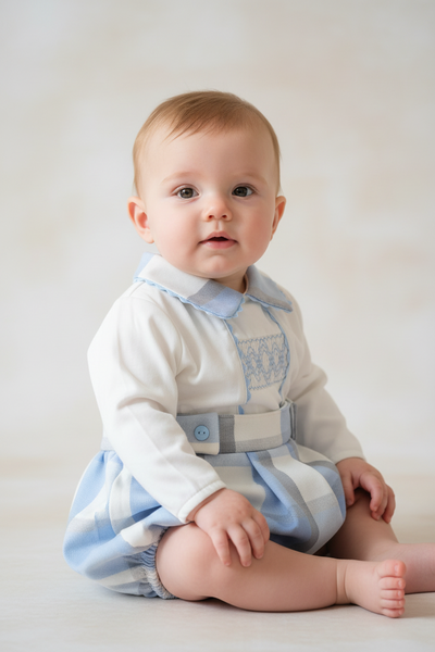 Spanish Baby Boys Grey & Blue Check Short Set - 3m
